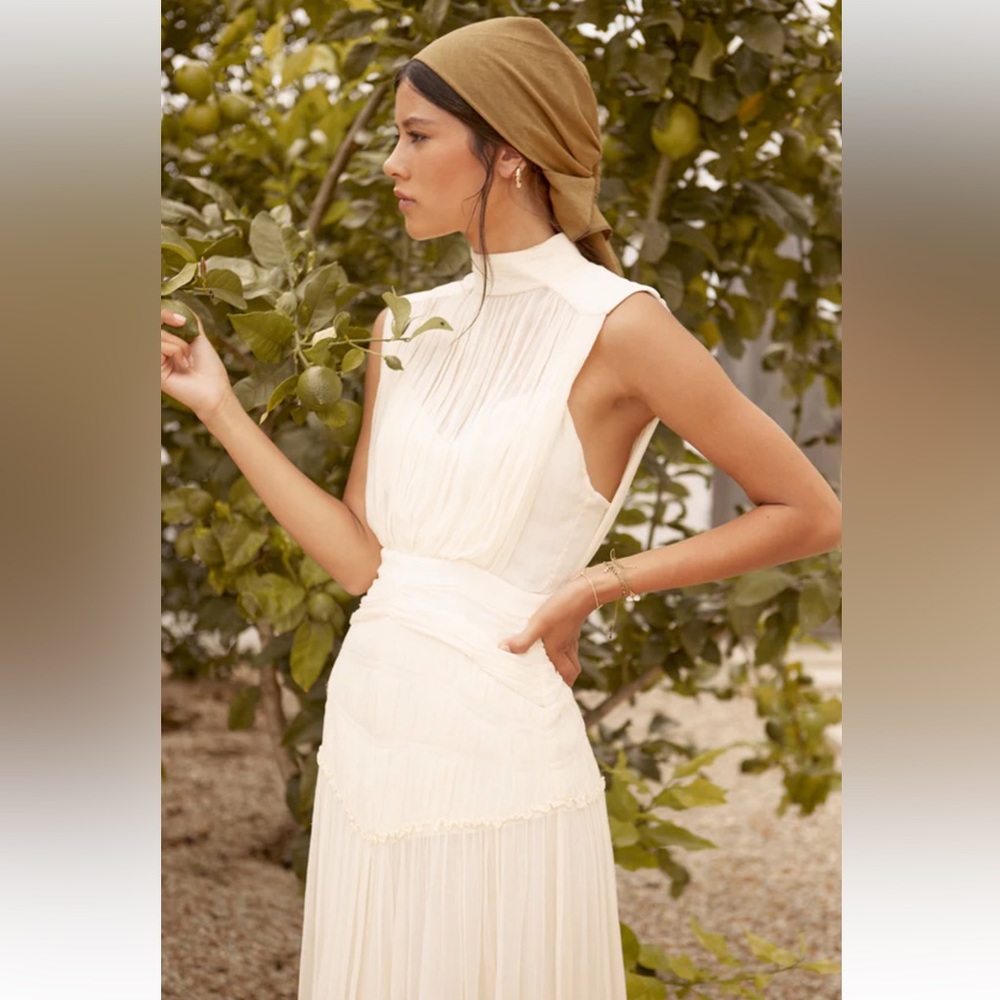 Shona Joy Clemence High Neck Midi wedding Dress in Cream